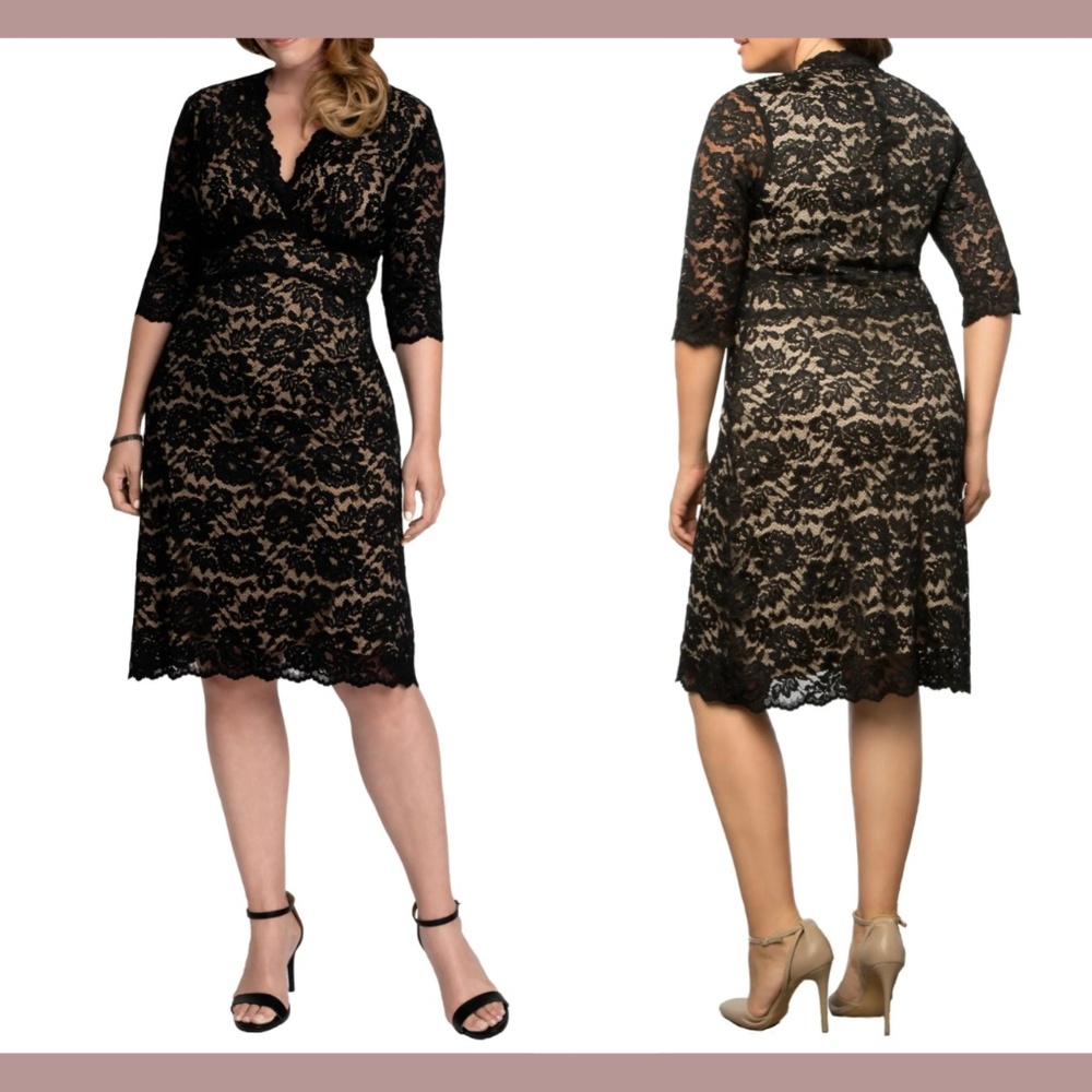 NEW $158 KIYONNA [ 5X ] Scalloped Boudoir‎ Lace Sheath Dress in Black/Nude